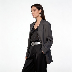 <span class=keywords><strong>Blazer</strong></span> Elegante sin Cuello para Mujer, Corte Holgado, Combinable con Todo, Ligero, Informal de Negocios, Tela Suave, Color Sólido - Product Image 4