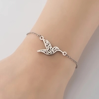 Bracelet Colibris Creux Filigrané Motif Vintage Breloque Oiseau Chaîne Fine Couleur Or Bijou Mode Nature Femme Cadeau
