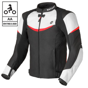 Befast portimao CE แจ็กเก็ตขี่มอเตอร์ไซค์หนังสีดำขาวแดง - Product Image 1