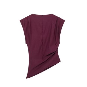 SHENZHU Blusas Femininas 2024 Nova Moda com Ombreiras Plissadas Camisas Vintage de Manga Curta Top Chique - Product Image 3