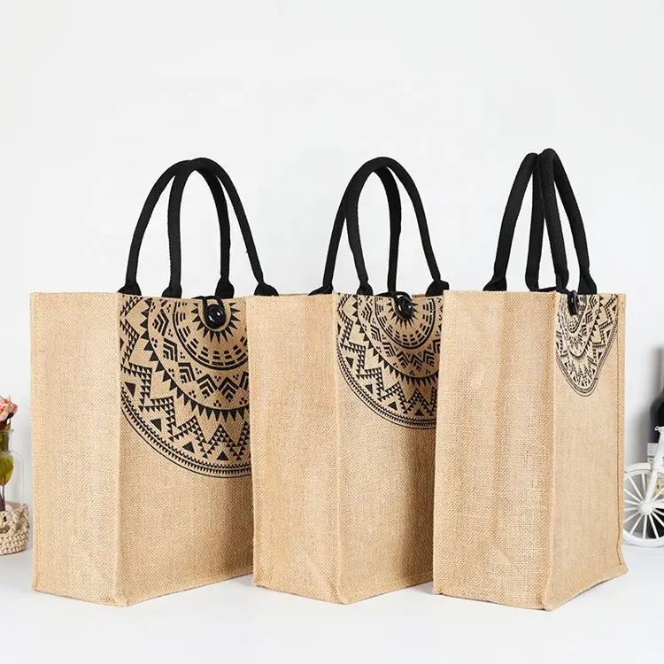 Wholesale Customizing Printed Eco Friendly Fashion Reusable Burlap Gift Beach Tote Bag Grocery Shopping Jute Bags With Zipper