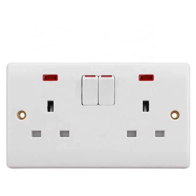 High Quality UK Standard Double Switched Double Socket Outlet 250V 13A Electric Wall Socket Sockets and Switches Electrical