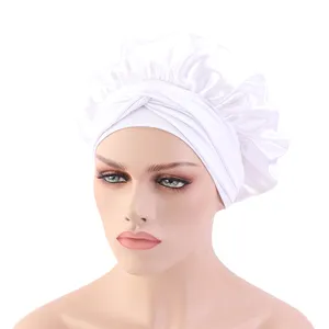 Atacado Acessórios para o Cabelo Logotipo Personalizado Hot Grande Sleep Hat Styling Cap Solid Satin Bonnets Com Tie Designer Bonnet Para As Mulheres