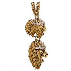 Collier Pendentif Tête de Lion Personnalisé en Acier Inoxydable Plaqué Or avec Diamants, Chaîne de Pull Hip Hop Gravée « Loyalty », Idéal pour Cadeau Homme - Product Image 1