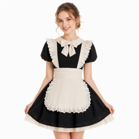 Robe de demoiselle d'honneur pour femmes, Costume de Cosplay Kawaii Lolita, thème Anime, manches courtes, tablier en dentelle, bandeau, tenue de fête noire et blanche