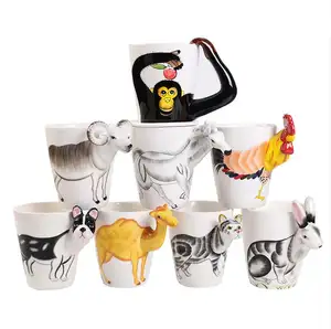 Caneca criativa 3d de cerâmica, dinossauro girafa cão gato café xícara de chá