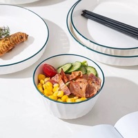 Assiette en céramique Xuan Yue à bord vert, blanc pur, pour fruits, salades, desserts, pour la maison, le restaurant, cadeau