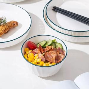 <span class=keywords><strong>จาน</strong></span>เซรามิกสีขาวบริสุทธิ์ขอบเขียว Xuan Yue สำหรับใส่ผลไม้ สลัด ของหวาน เหมาะสำหรับใช้ในบ้าน ร้าน<span class=keywords><strong>อาหาร</strong></span> หรือเป็นของขวัญ - Product Image 4