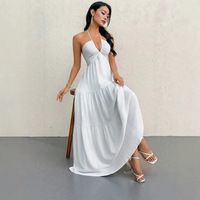 Robe trapèze tendance et sexy à décolleté plongeant en V, bretelles spaghetti, pour femme, coupe ample, idéale pour l'été, la plage, les vacances ou les soirées
