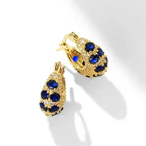 VANFI Fashion Jewelry Gold Plated Blue Green Red Color Crystal White Zircon Women Hoop Earrings Trendy 2024