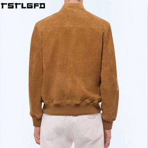 Custom <b>Suede</b> Patch Pocket <b>Jacket</b> Men Cognac Brown Stand Collar Windbreaker Streetwear Outerwear Manufacturers Bulk - Product Image 2