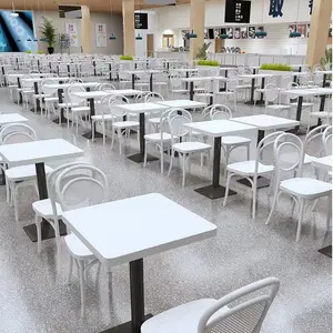 Mobili da ristorante moderni colore bianco struttura in metallo compensato top fast food caffetteria tè al latte sedie da pranzo e tavolo