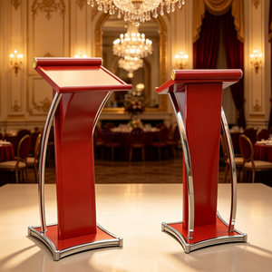 Podio de metal redondo de lujo comercial de color personalizado, atril vertical de metal con diseño de flauta para eventos de bodas y banquetes en hoteles. - Product Image 3