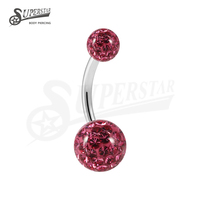SUPERSTAR ASTM F136 Titane à filetage externe, design boule double pavé de zircone cubique, bijou de piercing pour nombril