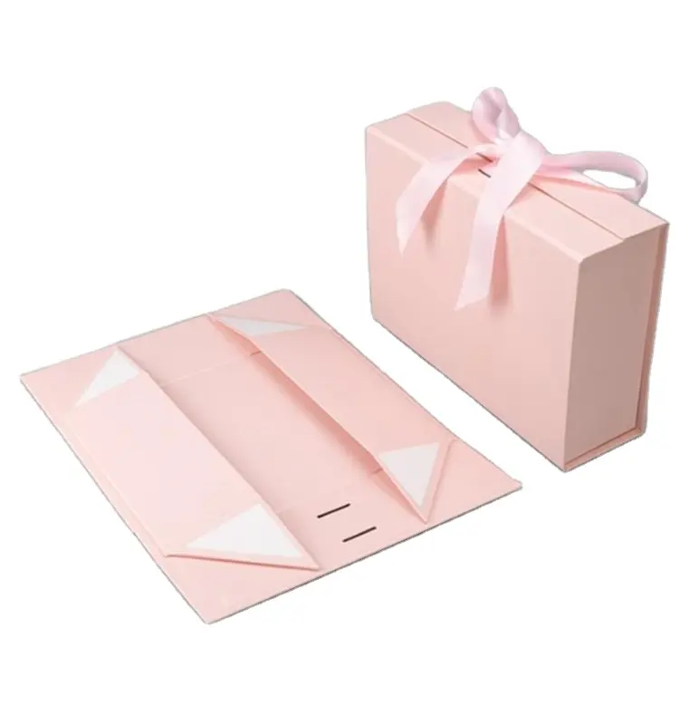 Kundendefiniertes Logo rosa Luxus faltbare Packbox mit Schleife Packkarton Geschenkverpackungsbox aus Karton Papier für Kleidung mit magnetdeckel