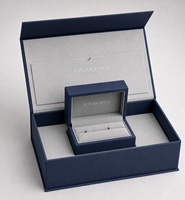 Boîte à bijoux personnalisée LionwrapacK en PU, double boîte à bagues, emballage cadeau, logo en feuille d'argent, boîte de fiançailles