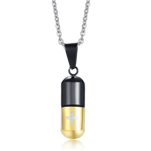Kalung Liontin Kapsul Salib Laser dari Baja Anti Karat Berlapis Emas, Tempat Parfum, Botol Pil, Wadah Abu untuk Pria dan Wanita - Product Image 6
