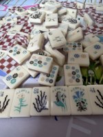 Jeu de tuiles de mahjong américain de luxe en acrylique double couche, 160 pièces, avec tapis et sac, étui portable pour la plage et les voyages