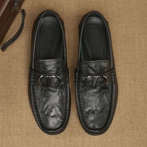 Mocasines para hombre de cuero genuino con punta cuadrada, zapatos cómodos sin cordones, zapatos casuales de vestir para primavera - Product Image 1