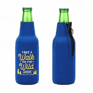 Custom Logo Insulated Neoprene Beer Bottle Cooler Cover Party Drink Holder Beer Bottle Cooler Sleeve With ZIpper