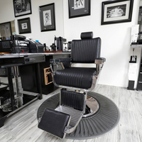 Mobilier moderne de salon de beauté Fauteuil de coiffure en cuir noir à base ronde Chaise de barbier de luxe à usage intensif pour salons de beauté et rasage