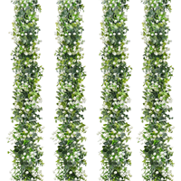 SOMYTING Karangan Bunga Eucalyptus Plastik Simulasi Tinggi dengan Bunga Putih dan Daun Hijau 6ft untuk Dekorasi Pernikahan (4