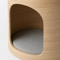 YAOYUE Repose-pieds rond en bois de frêne de Manchourie, double usage, siège pour animaux de compagnie et maison pour chat avec coussin moelleux pour chats, couleur naturelle