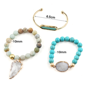 Juego de 3 pulseras de piedra Natural para mujer, Set de 3 pulseras con colgantes de flecha de cristal, color blanco - Product Image 6