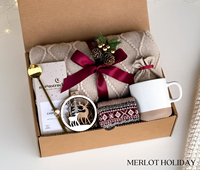 Panier-cadeau hiver pour se préparer à l'hiver : couverture douillette, tasse à thé, chaussettes moelleuses, cadeau pour Thanksgiving et Noël