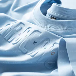 Logotipo personalizado de Alta Qualidade 100% Algodão Unisex T Shirt Dos Homens Em Branco O-pescoço 3D Vintage Heavyweight Oversized Em Relevo T-shirts