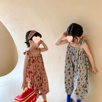 Nouvelles filles printemps/été 2024 pantalons combinaison à lacets à carreaux floraux pour usine directe personnalisée