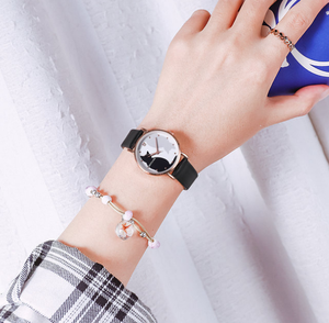 OEM 럭셔리 쿼츠 여성용 시계 귀여운 미니멀리스트 틈새 디자인 트렌디 한 학생 기질 가죽 밴드 합금 케이스 완벽한 시계 - Product Image 4