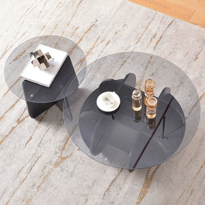 NKAHS Light Luxury <b>Round</b> Tempered Glass <b>Coffee</b> <b>Table</b>, Modern Creative <b>Small</b> Side <b>Table</b> Set for <b>Small</b> Living Room - Product Image 2