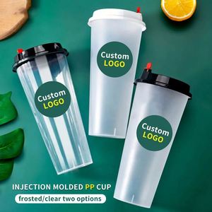 Gobelets en plastique transparent jetables en PP de 16 et 24 oz pour café glacé, avec couvercles et pailles, personnalisables avec logo du fabricant - Product Image 2