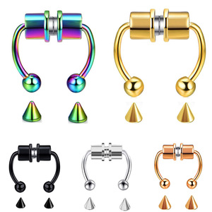 Vente en gros d'anneaux de <span class=keywords><strong>narine</strong></span> en forme de U non <span class=keywords><strong>piercing</strong></span>, cerceau en acier inoxydable punk hip hop, fer à cheval de sécurité pour femmes, <span class=keywords><strong>anneau</strong></span> de nez à septum magnétique - Product Image 2