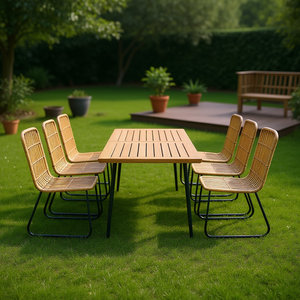 <b>Oak</b> Poly Rattan Stackable Dining Set 6 Seater Garden Furniture Outdoor Contemporary Design Steel <b>Frame</b> Brown - Product Image 2