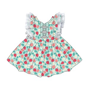 Robe d'été sans manches à imprimé fraise pour <span class=keywords><strong>fille</strong></span>, avec dentelle et volants, robe de fête avec nœud, robe pour enfants, fabrication sur mesure Qingli OEM, sans tarif - Product Image 4