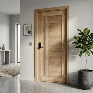 Puerta Kirana Teak Persada, Panel Acanalado de Madera de Teca Moderna, Puerta de Entrada Principal de Madera Minimalista para Interiores, Puertas Arquitectónicas - Product Image 4