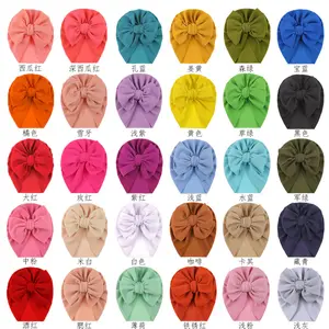 Topi Turban Bayi Perempuan 30 Warna Polos, dengan Pita Ukuran Besar Properti Fotografi Bayi Baru Lahir Simpul Pita Atas Simpul Kupu-kupu Bayi Beanie Turban