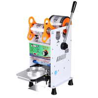Machine de scellage commerciale pour barquettes rondes en plastique à film souple, idéale pour les boîtes à lunch jetables, la restauration rapide, le bubble tea et le thé au lait