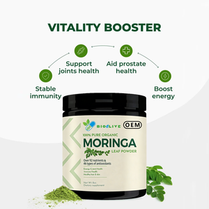 Fournisseur chinois en gros, OEM, marque privée, <span class=keywords><strong>poudre</strong></span> d'extrait de feuille de <span class=keywords><strong>Moringa</strong></span> 100% pure biologique 8OZ, complément alimentaire - Product Image 3