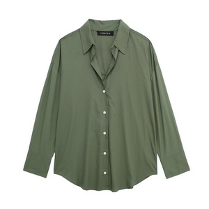 Camisa de Popelina de Algodón para <span class=keywords><strong>Mujer</strong></span>, Corte Holgado, Manga Larga, con Botones, en Varios Colores Sólidos, Personalizable (OEM/ODM), Estilo Vintage - Product Image 2