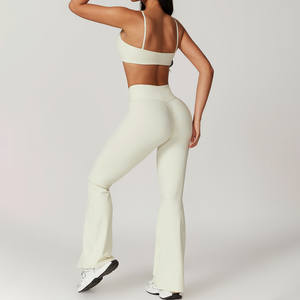 महिलाओं की पतली पट्टियाँ विरेरी मध्यम प्रभाव वाली कसरत ब्रा और क्रॉस कमर का कोई फ्रंट सीम योग फ्लेयर्ड लेगिंग 2 पीसी एक्टिव वियर 2025 - Product Image 6