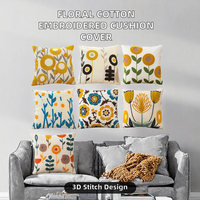 Housse de coussin et taie d'oreiller carrée moderne en coton avec broderie florale végétale, écologique et lavable, 18x18 pouces pour canapé et maison
