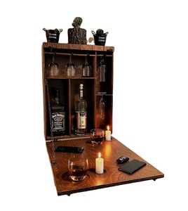 JUNJI Gabinete de Madera Personalizado <span class=keywords><strong>para</strong></span> Colgar Whisky en la Pared, Minibar de Madera, Almacenamiento <span class=keywords><strong>para</strong></span> Vino y Copas, Caja de Regalo Grabada - Product Image 1