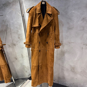 Cappotto <span class=keywords><strong>Trench</strong></span> in Vera Pelle Scamosciata per <span class=keywords><strong>Donna</strong></span>, Giacca Lunga fino a 150cm - Product Image 5