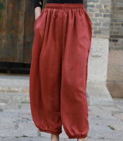 Celana Bloomers & Celana Panjang Wanita Bahan Katun-Linen, Model Longgar, Bergaya Artistik, Terinspirasi Fotografi Perjalanan, Desain Sambungan, Kaki Lebar, untuk Santai di Musim Panas
