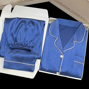 <span class=keywords><strong>Pigiama</strong></span> da <span class=keywords><strong>donna</strong></span> ampio esterno traspirante con sezione sottile di Cardigan <span class=keywords><strong>blu</strong></span> di alta qualità per la casa primavera Set da due pezzi - Product Image 2