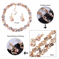 Parure de bijoux de mariée classique et élégante, collier et boucles d'oreilles en perles d'imitation colorées pour femme, vente en gros