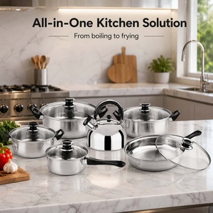 New <b>Multi</b> <b>Function</b> 6 Piece Eco-Friendly Non Stick Stainless Steel Cookware Set Glass Cover Includes Kettle Soup Pot Stew Pot - Product Image 1